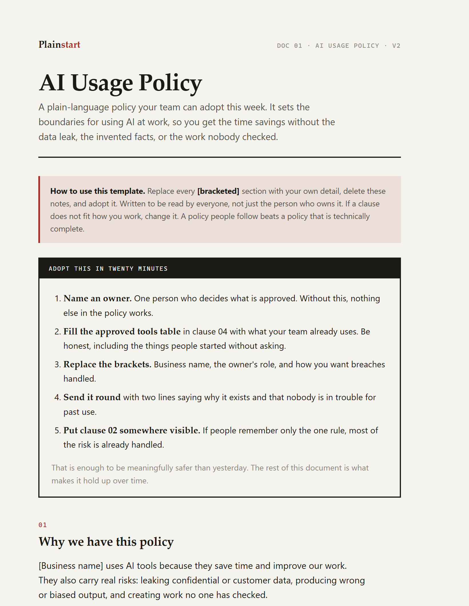 The AI Usage Policy, the free document in the kit
